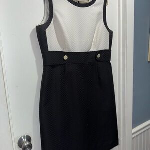 Tahari ASL Black and White Sleeveless Sheath Dress with Button Waist VGUC sz 16